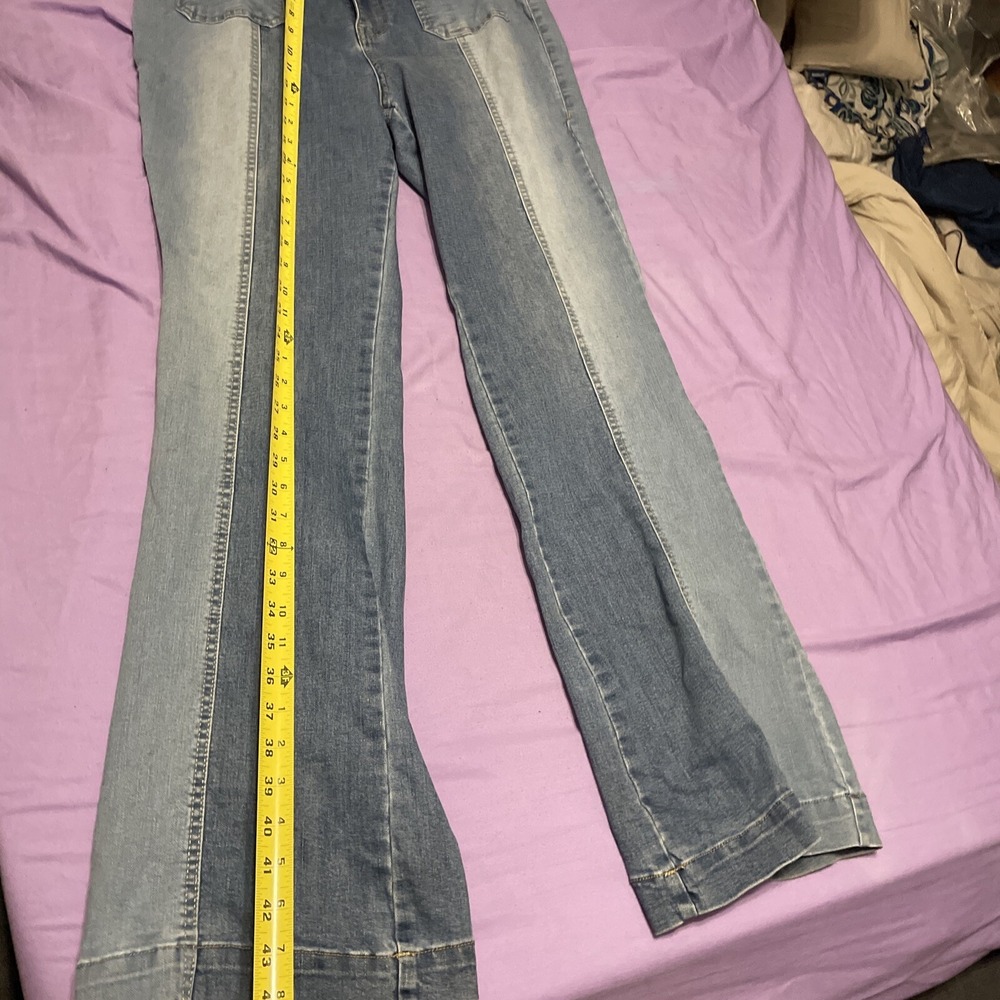 Fashion Nova Skinny Two Tonal contrast Raw Hem Denim Stretch Jeans Size 14 - Picture 8 of 10